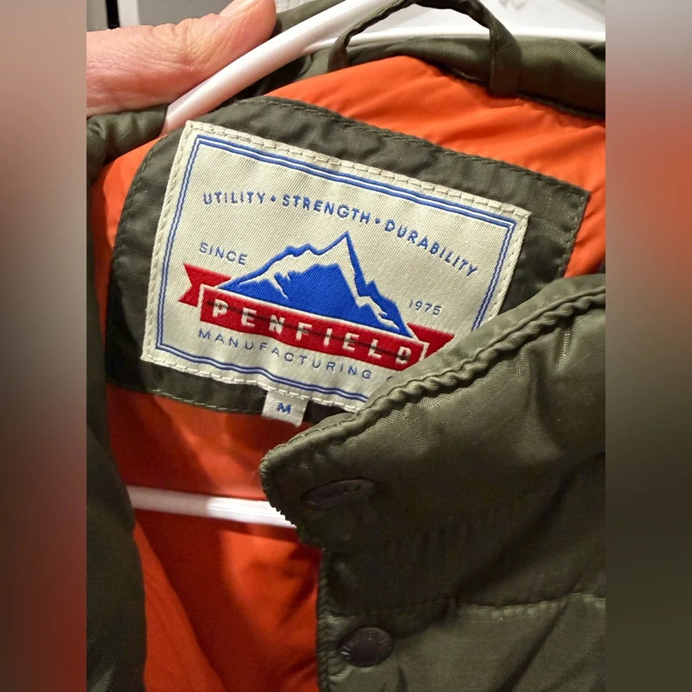 Men’s Penfield Green Puffer Vest with Orange Lining